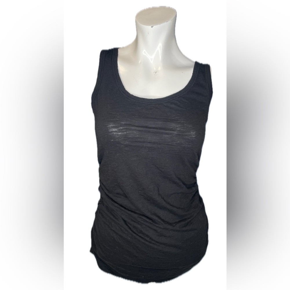 Caslon Burnout Ruched Sides Tank Top Sleeveless Black Tissue Tee EUC